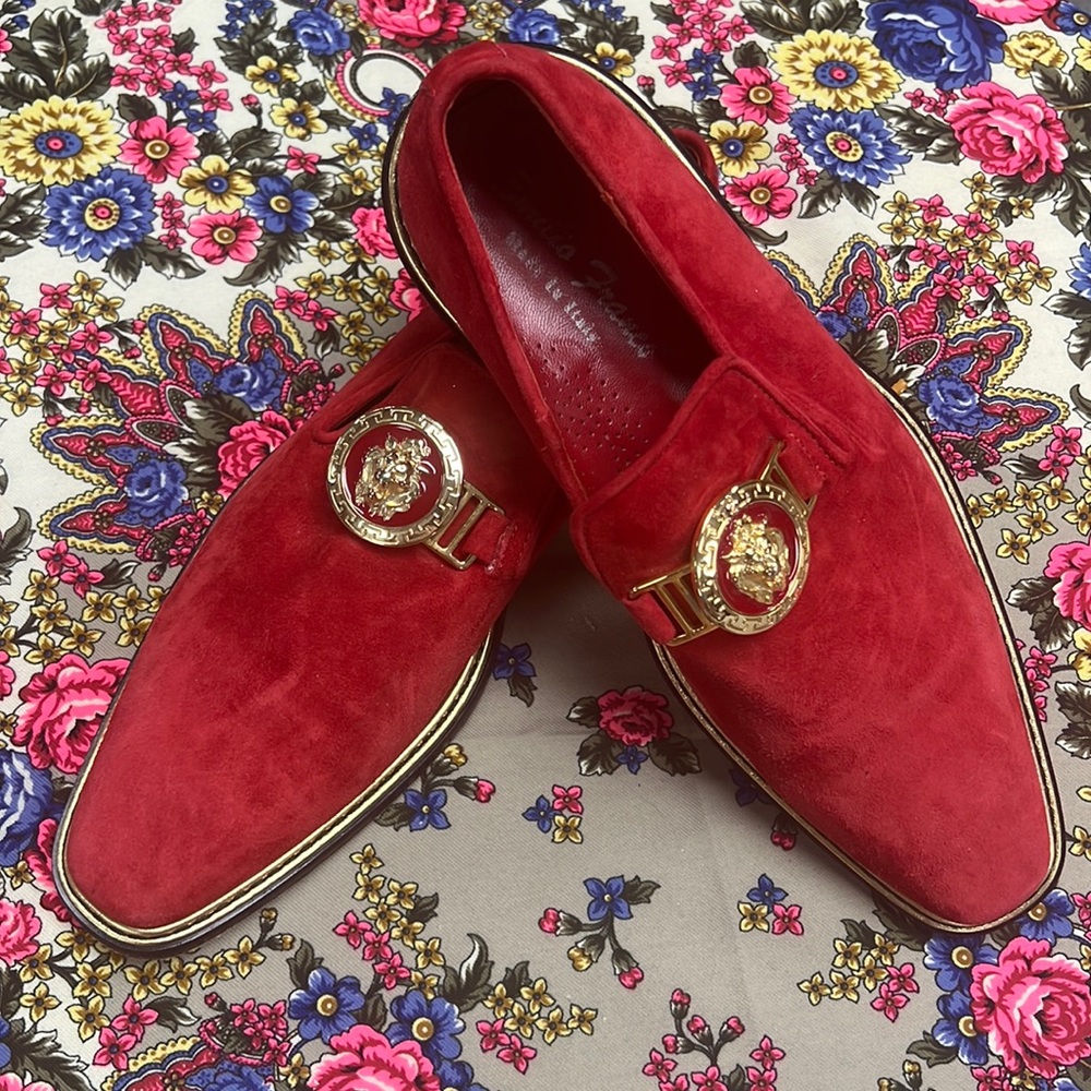 EMILIO FRANCO Red Suede Loafers Gold Medallion Vtg